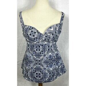 Soma Blue and White Patterned Swim Top